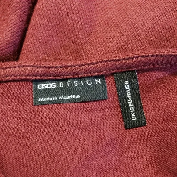 Asos Design Sleeveless Pinafore Pocket Dress Women's Size 8 Burgundy A-line Mini - Picture 5 of 9